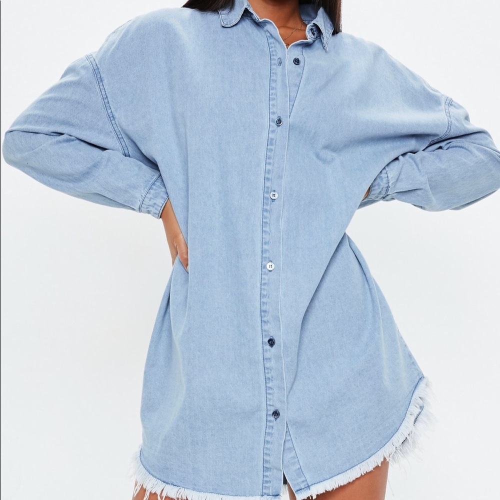 blue stonewash oversized denim shirt dress